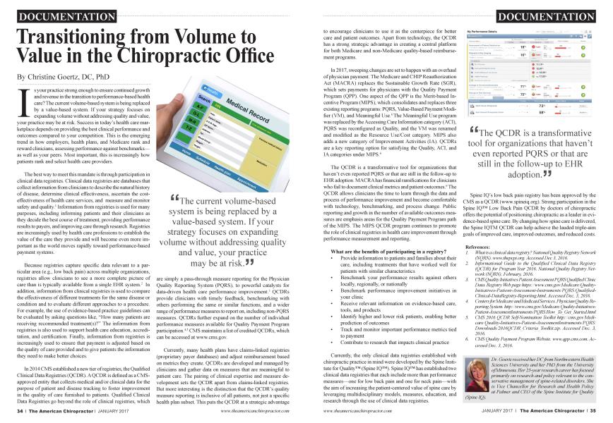 Transitioning from Volume to Value in the Chiropractic Office