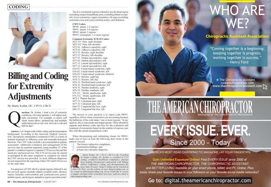 Billing and Coding for Extremity Adjustments