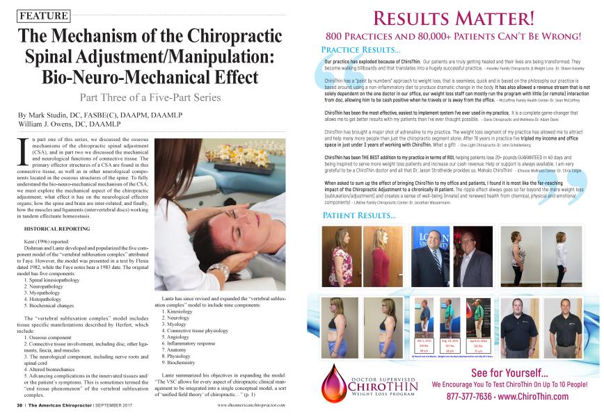 The Mechanism of the Chiropractic Spinal Adjustment/Manipulation: Bio-Neuro-Mechanical Effect