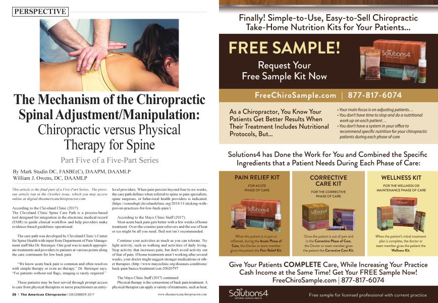 The Mechanism of the Chiropractic Spinal Adjustment/Manipulation: Chiropractic versus Physical Therapy for Spine