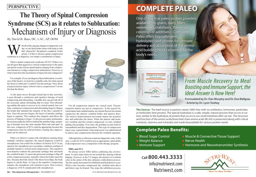 The Theory of Spinal Compression Syndrome (SCS) as it relates to Subluxation: Mechanism of Injury or Diagnosis
