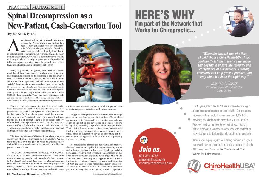 Spinal Decompression as a New-Patient, Cash-Generation Tool