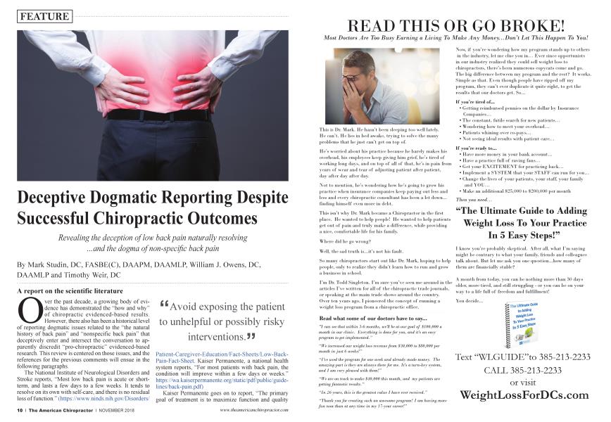 Deceptive Dogmatic Reporting Despite Successful Chiropractic Outcomes