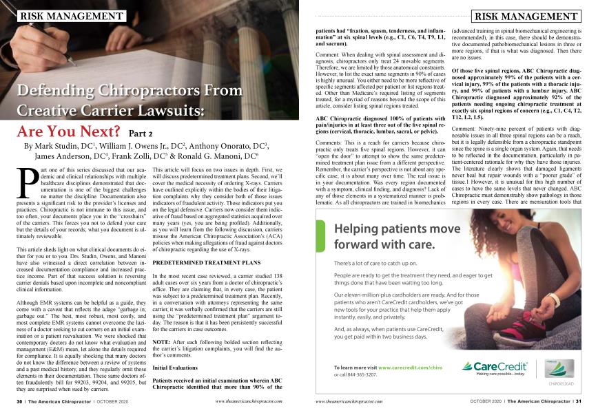 Defending Chiropractors From Creative Carrier Lawsuits: Are You Next? Part 2