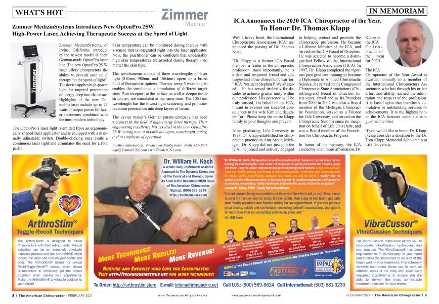 ICA Announces the 2020 ICA Chiropractor of the Year, To Honor Dr. Thomas Klapp