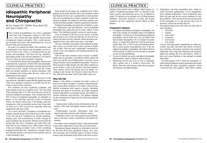Idiopathic Peripheral Neuropathy and Chiropractic