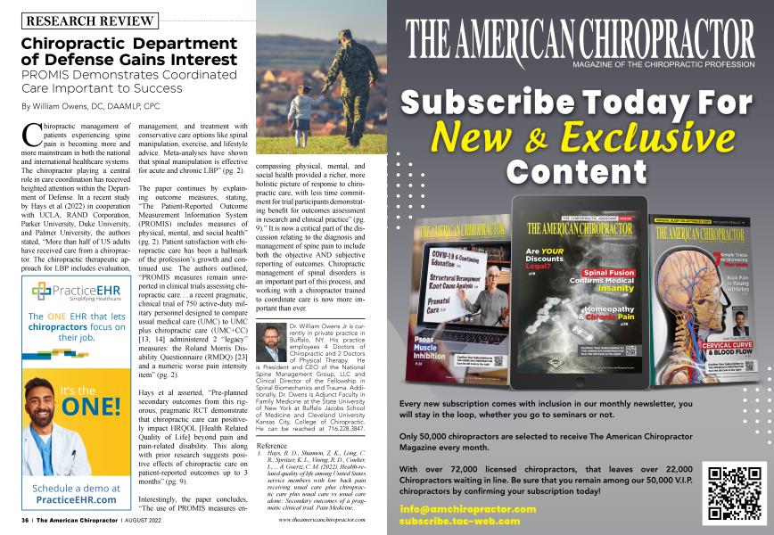 Chiropractic Department of Defense Gains Interest