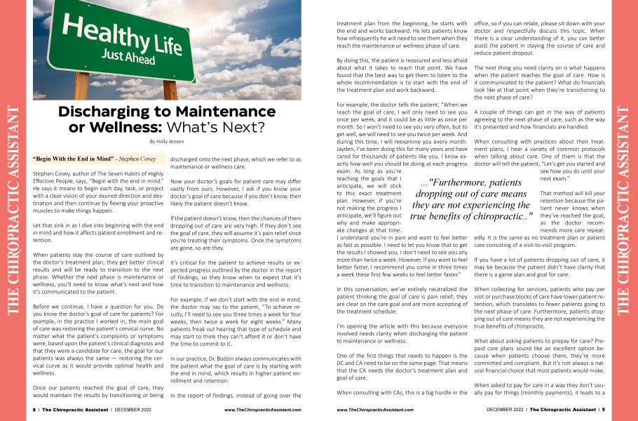 Discharging to Maintenance or Wellness: What’s Next?