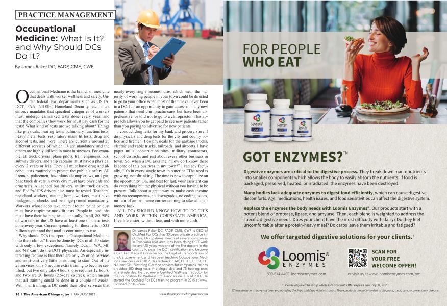 Occupational Medicine: What Is It? and Why Should DCs Do It?