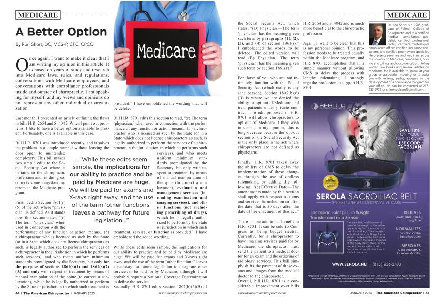 A Better Option | The American Chiropractor | JANUARY 2023