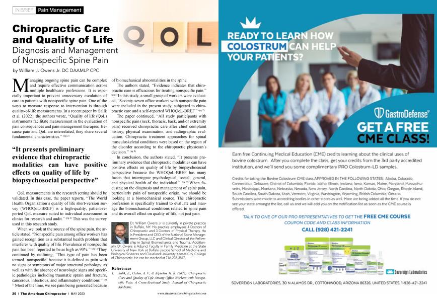 Chiropractic Care and Quality of Life