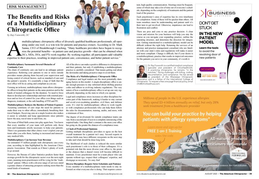 The Benefits and Risks of a Multidisciplinary Chiropractic Office