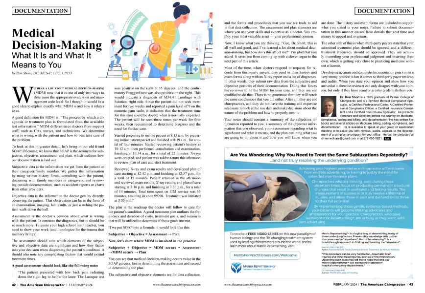 Medical Decision-Making | The American Chiropractor | FEBRUARY 2024