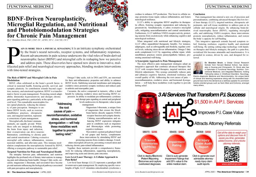 BDNF-Driven Neuroplasticity, Microglial Regulation, and Nutritional and Photobiomodulation Strategies for Chronic Pain Management