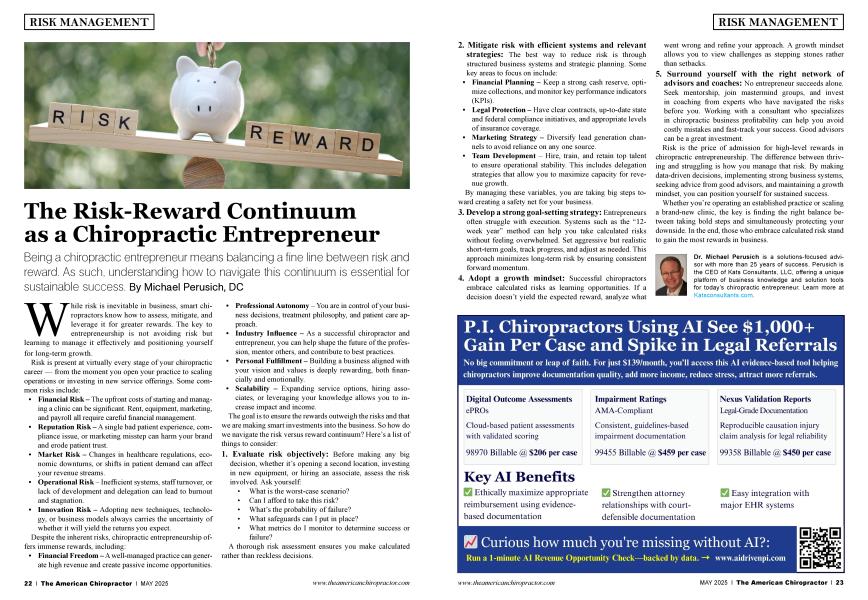 The Risk-Reward Continuum as a Chiropractic Entrepreneur