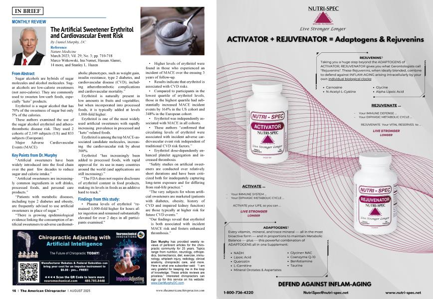 The Artificial Sweetener Erythritol and Cardiovascular Event Risk