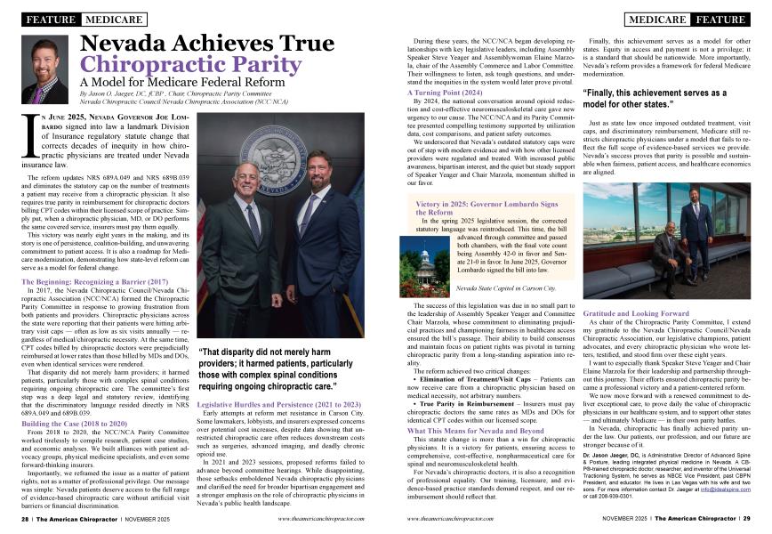 Nevada Achieves True Chiropractic Parity